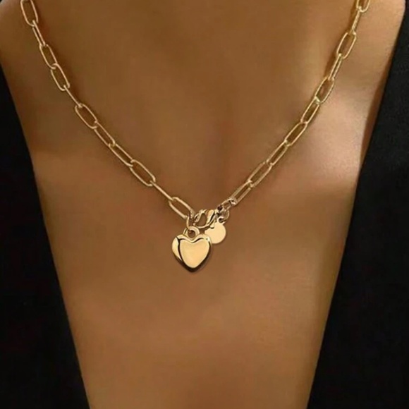 Gold Plated Stainless Steel Paperclip Heart Bracelet & Necklace Set - Picture 2 of 4
